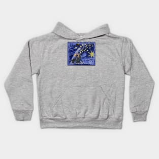 FEMALE KNIGHT OF STARS HORSEBACK IN NIGHT BLUE AND FLAMMARION Surreal Cosmic Sky, Sun And Moon Kids Hoodie